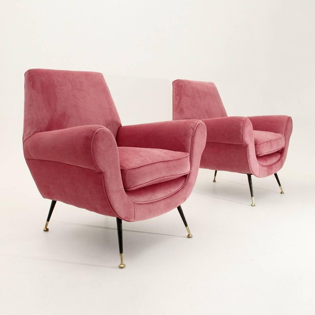 Mid-Century Modern Italian Pink Velvet Armchair