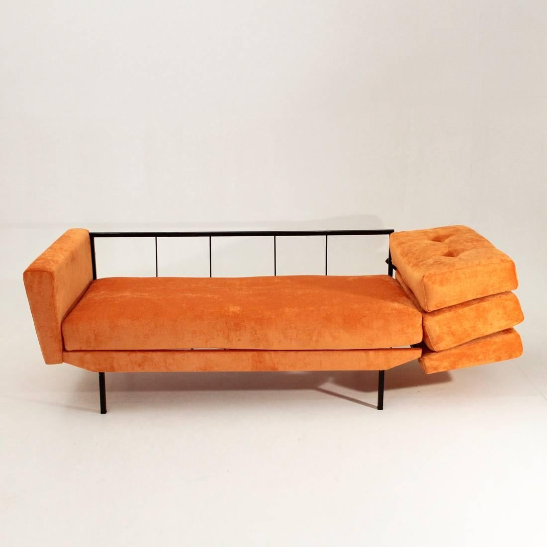 Metal Italian Orange Velvet Sofa Bed