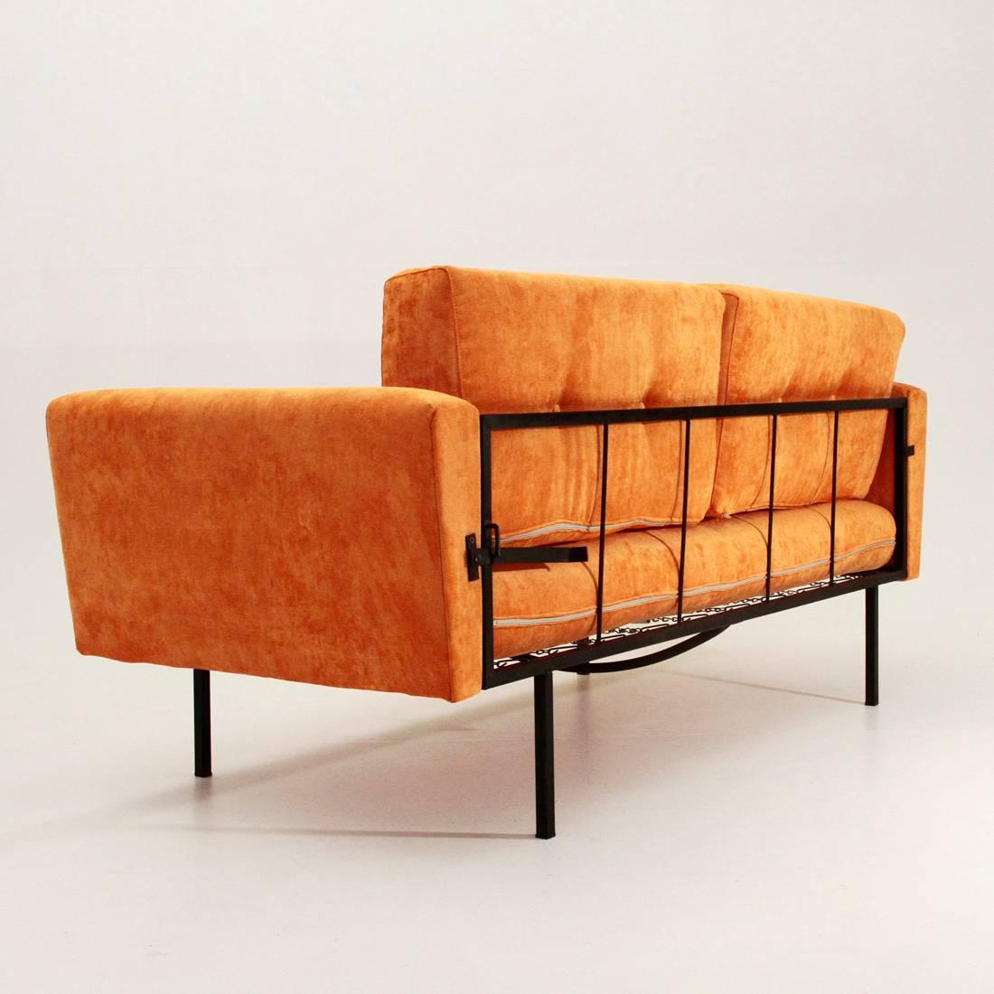 Mid-Century Modern Italian Orange Velvet Sofa Bed