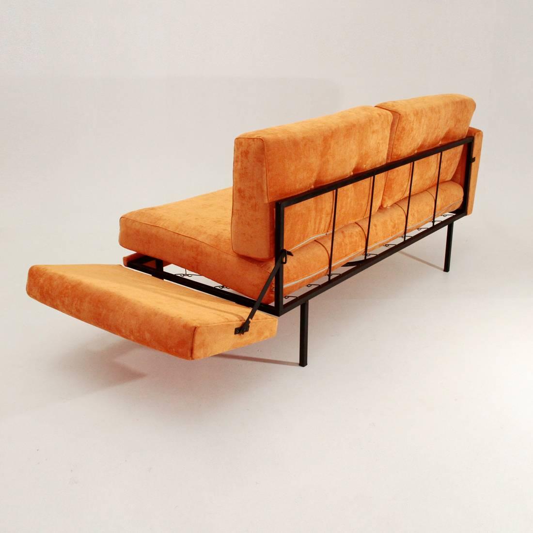 Mid-20th Century Italian Orange Velvet Sofa Bed