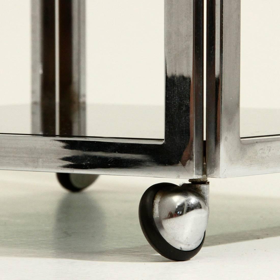 Smoked Glass Chromed Side Table with Wells For Sale
