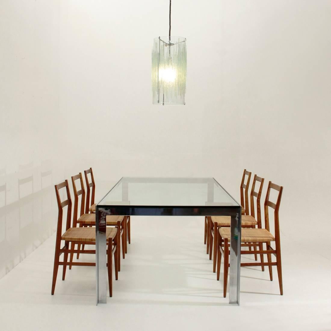 Mid-Century Modern Glass and Chrome Dining Table