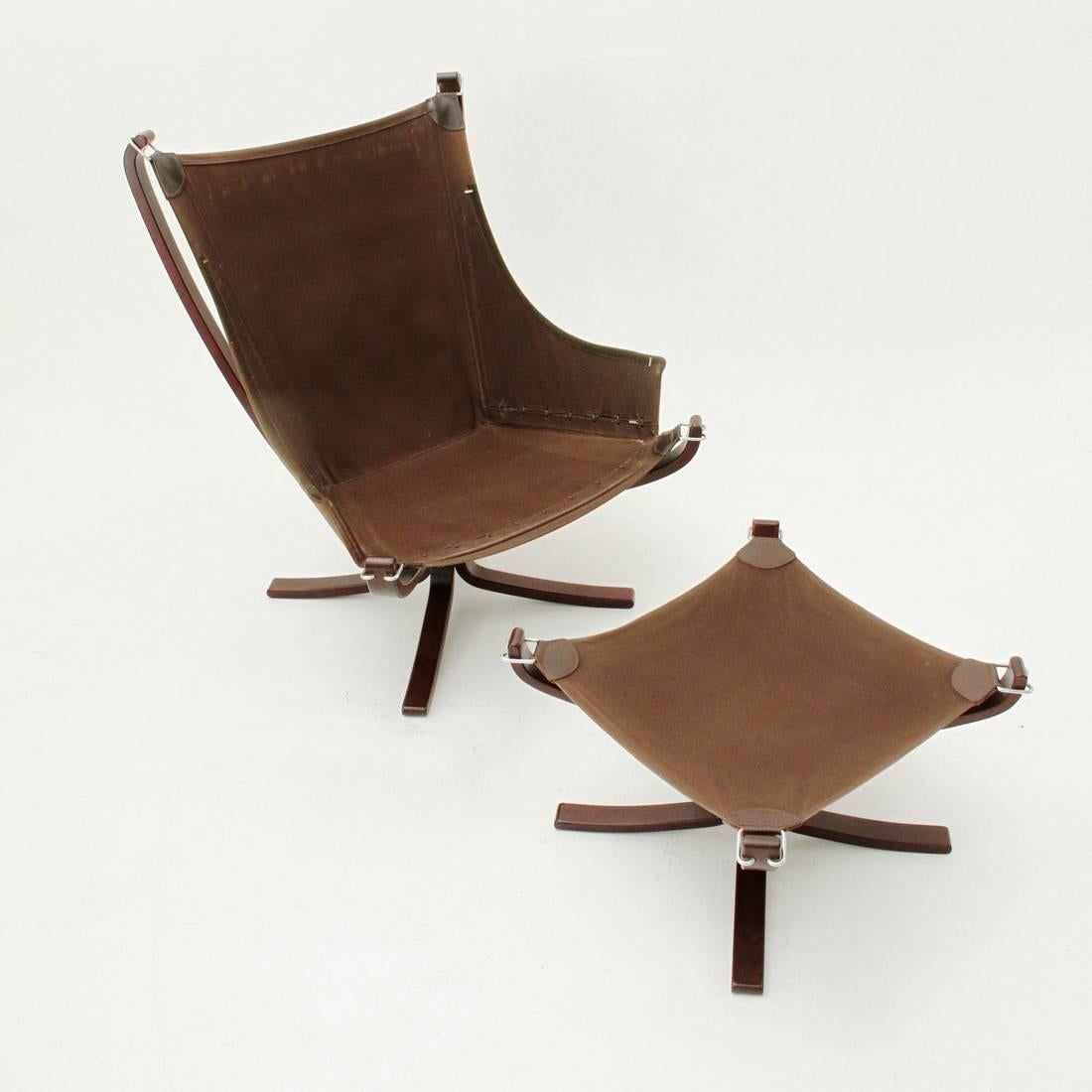 Italian Falcon Lounge Chair and Pouf by Sigurd Ressell for Poltrona Frau