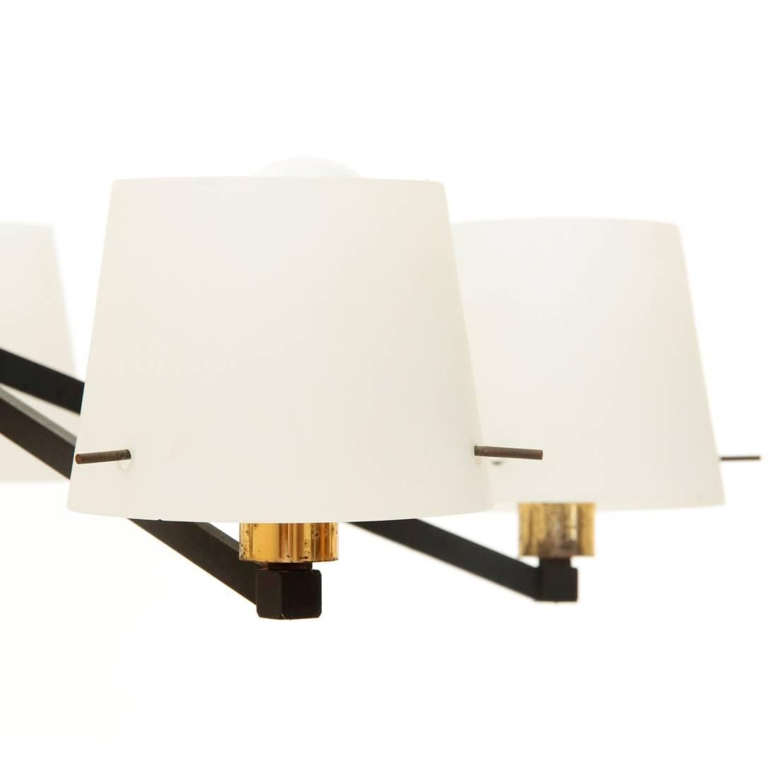 Italian Brass and Opaline Glass Ceiling Lamp 2