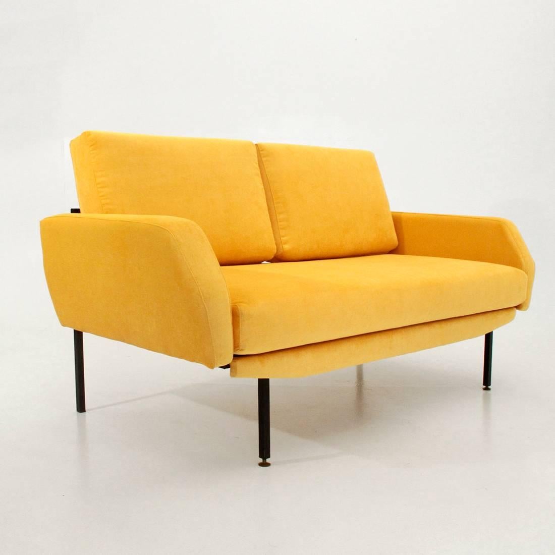 Mid-Century Modern Italian Yellow Velvet Sofa Bed