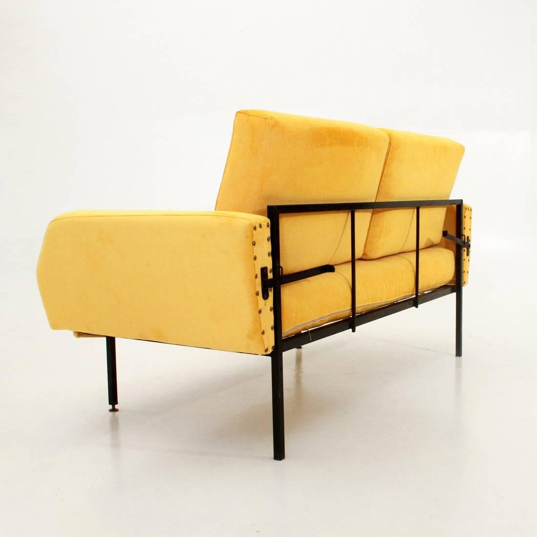 Metal Italian Yellow Velvet Sofa Bed