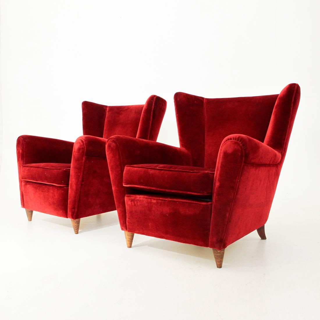 Italian Wingback Velvet Armchairs 1