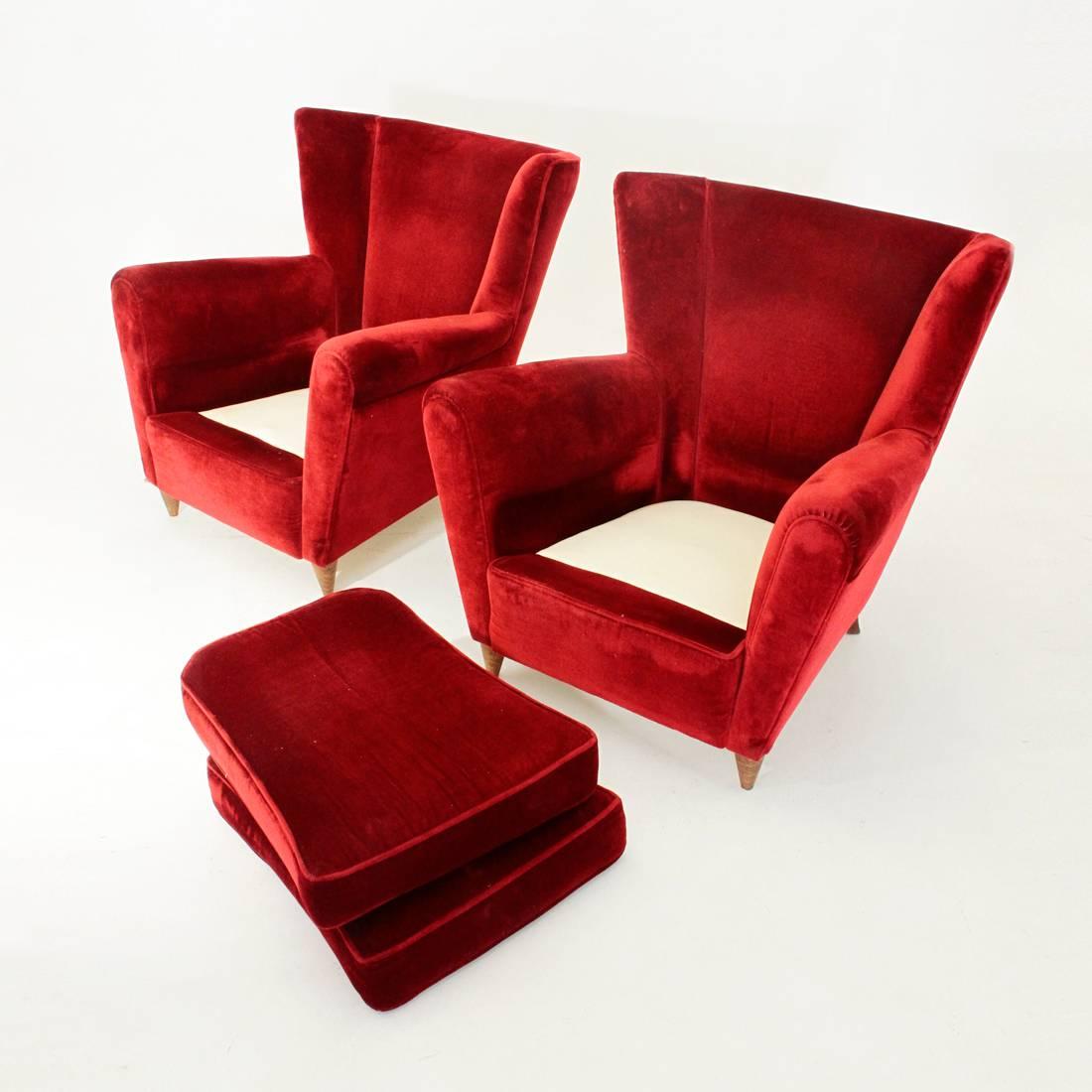 Italian Wingback Velvet Armchairs 2