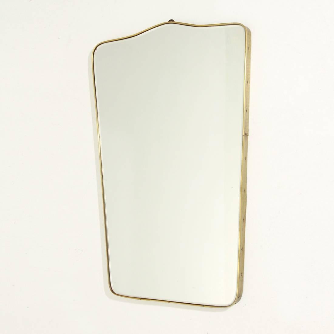 Mid-Century Modern Italian Hammered Brass Edge Mirror