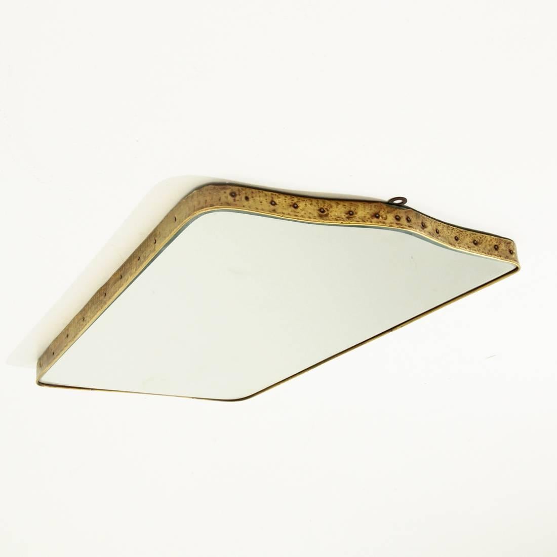 Mid-20th Century Italian Hammered Brass Edge Mirror