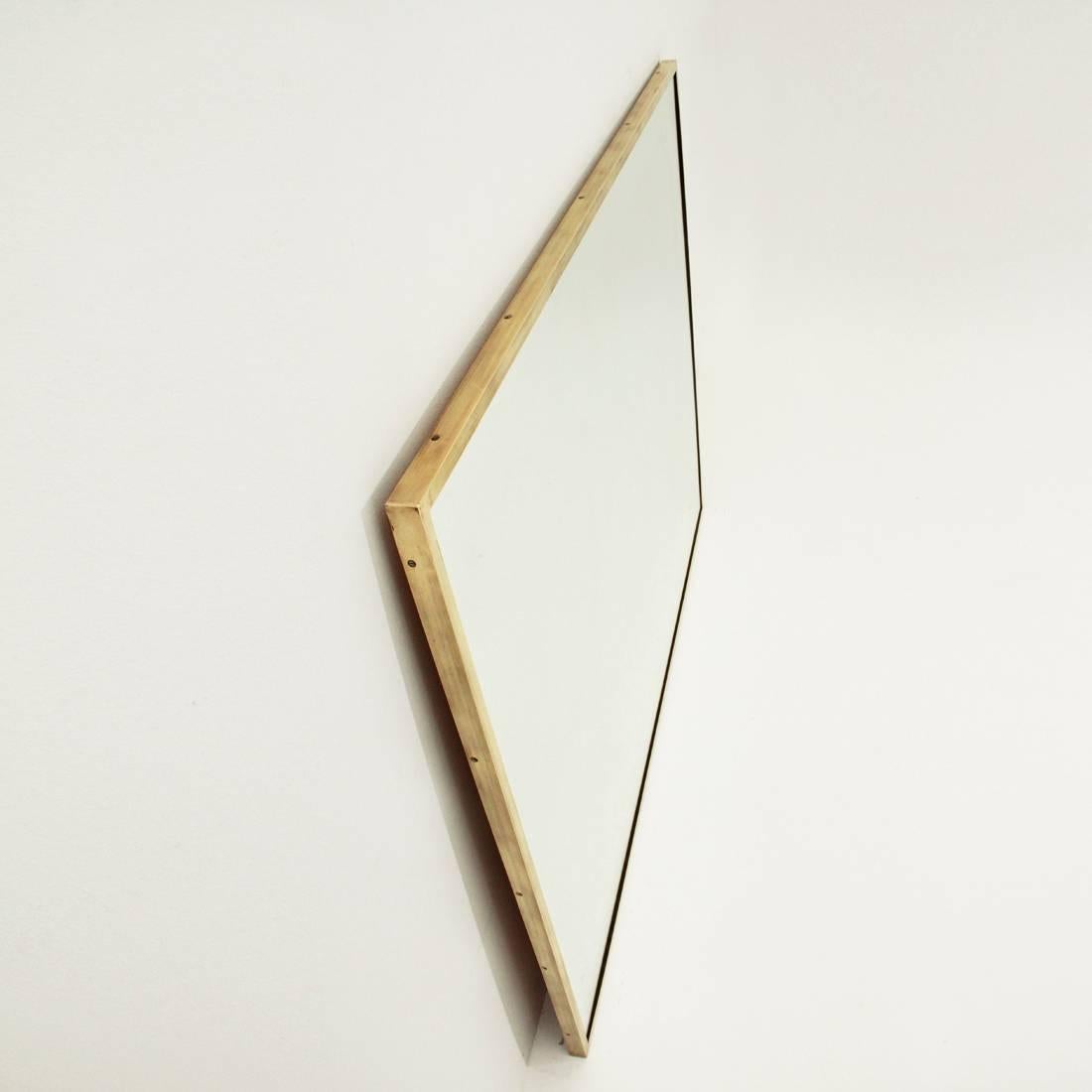 Mid-Century Modern Italian Rectangular Brass Frame Mirror