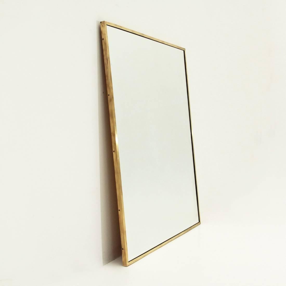 Italian Rectangular Brass Frame Mirror In Good Condition In Savona, IT