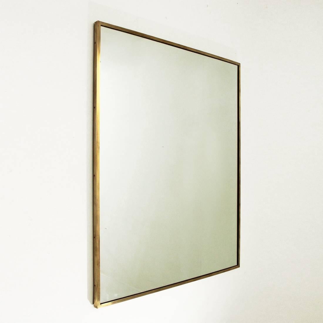 Mid-20th Century Italian Rectangular Brass Frame Mirror