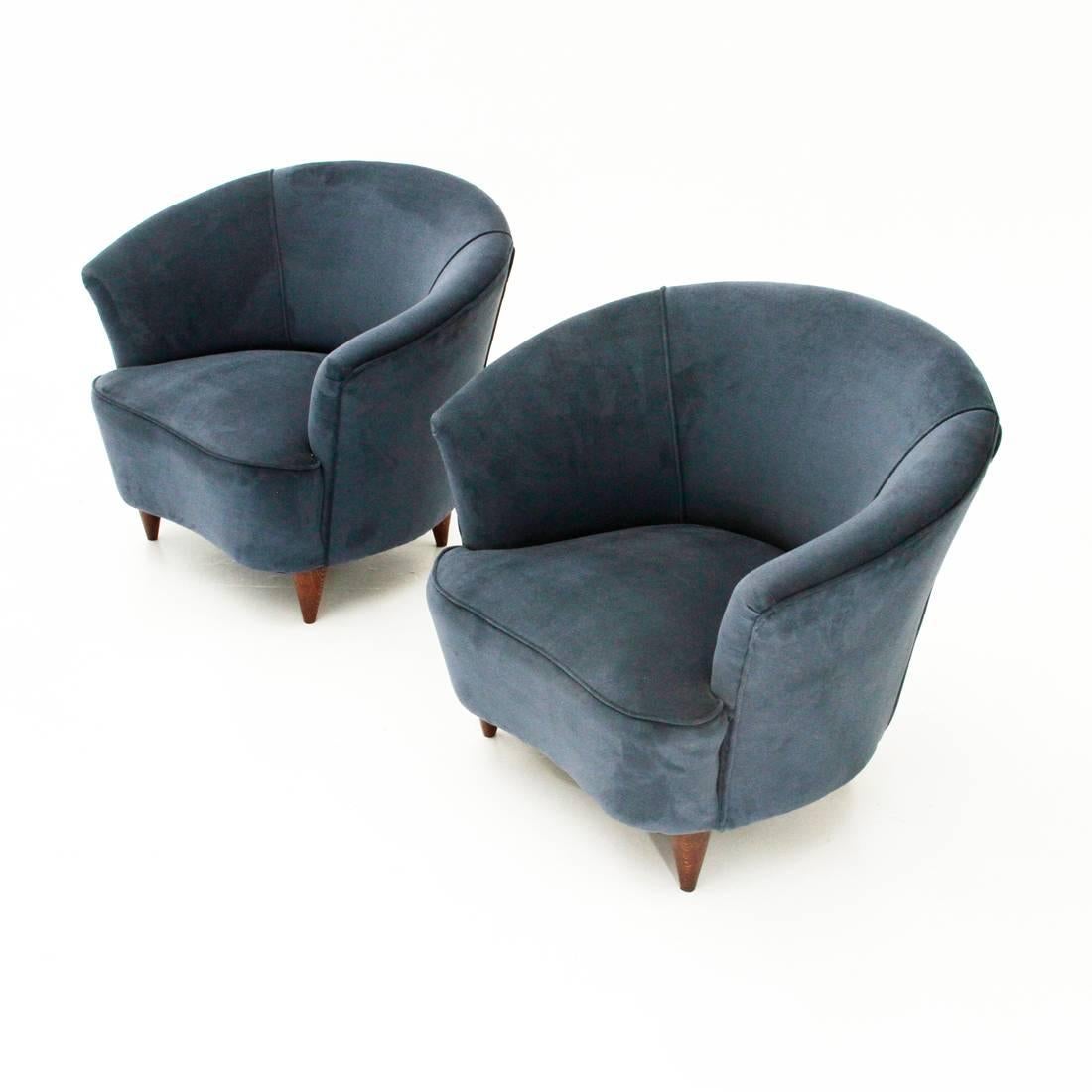 Two Italian Blue Velvet Armchairs 1
