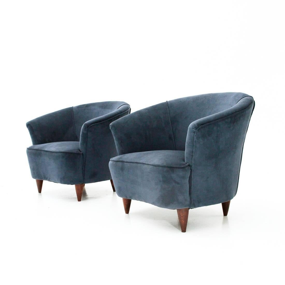 Two Italian Blue Velvet Armchairs 2