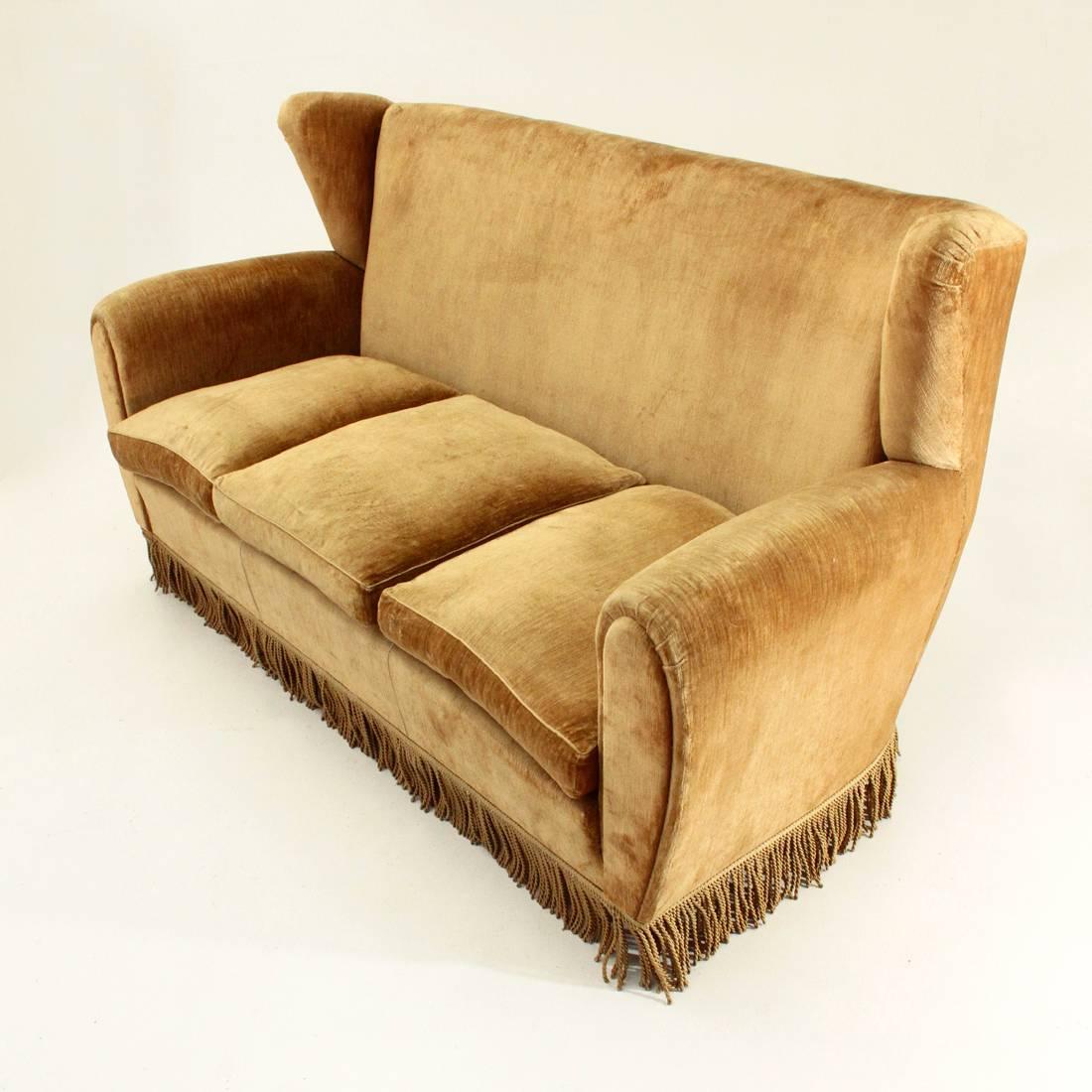 Velvet Italian Three-Seat Sofa by Poltrona Frau