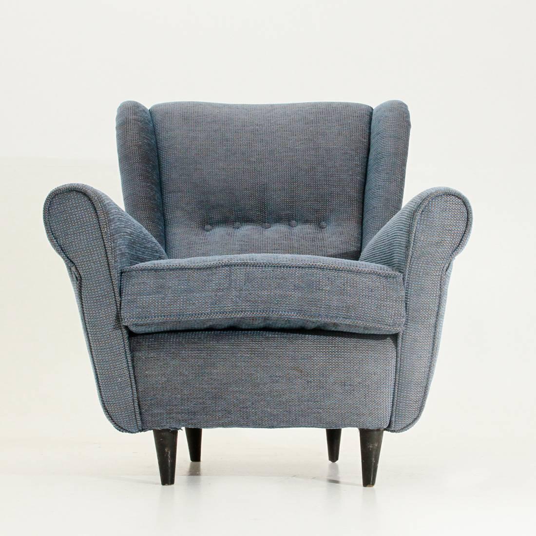 Fabric Italian Armchairs with Conical Shape Legs