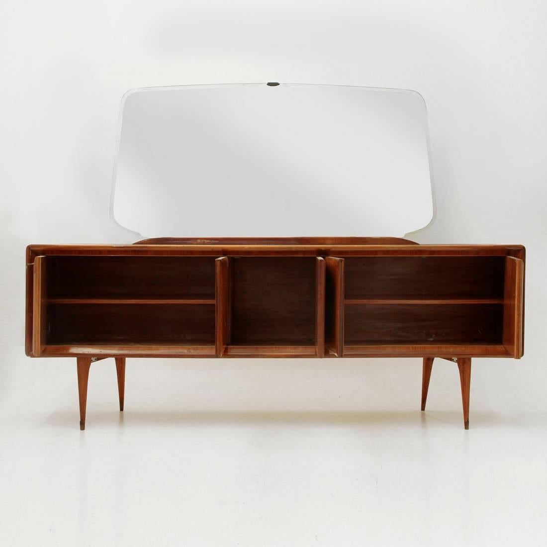 Mid-20th Century Italian Sideboard with Black Glass Top and Mirror