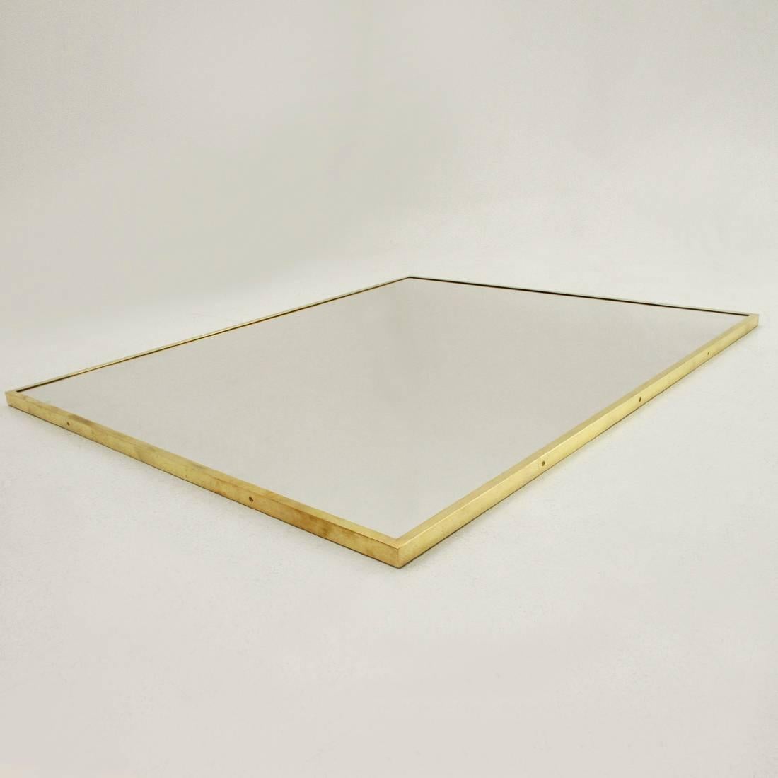 Italian Rectangular Brass Frame Mirror by Uso Interno For Sale