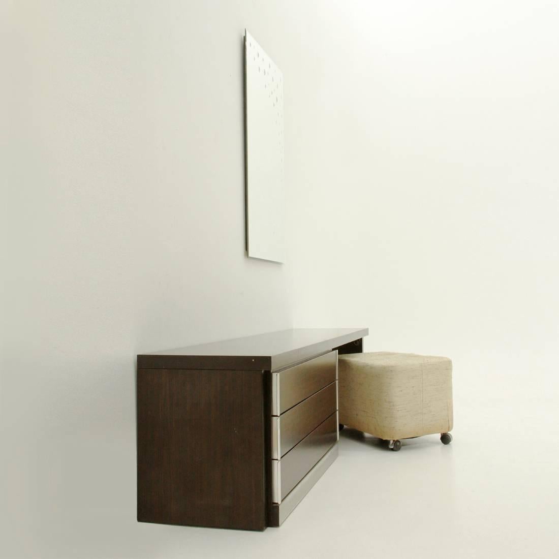 Italian Space Age Vanity Desk with Mirror and Pouf, 1970s For Sale