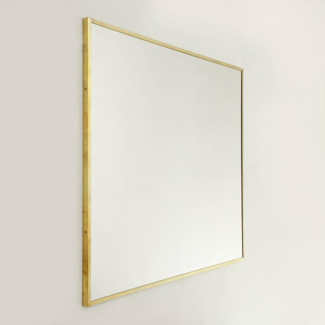 Mid-Century Modern Rectangular Brass Frame Mirror by Uso Interno For Sale