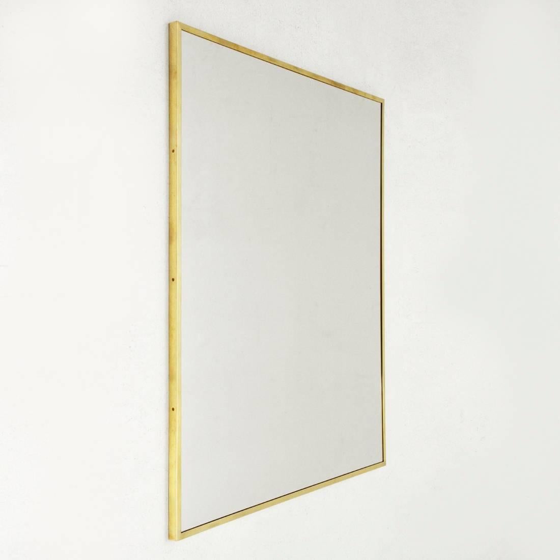 Italian Rectangular Brass Frame Mirror by Uso Interno For Sale