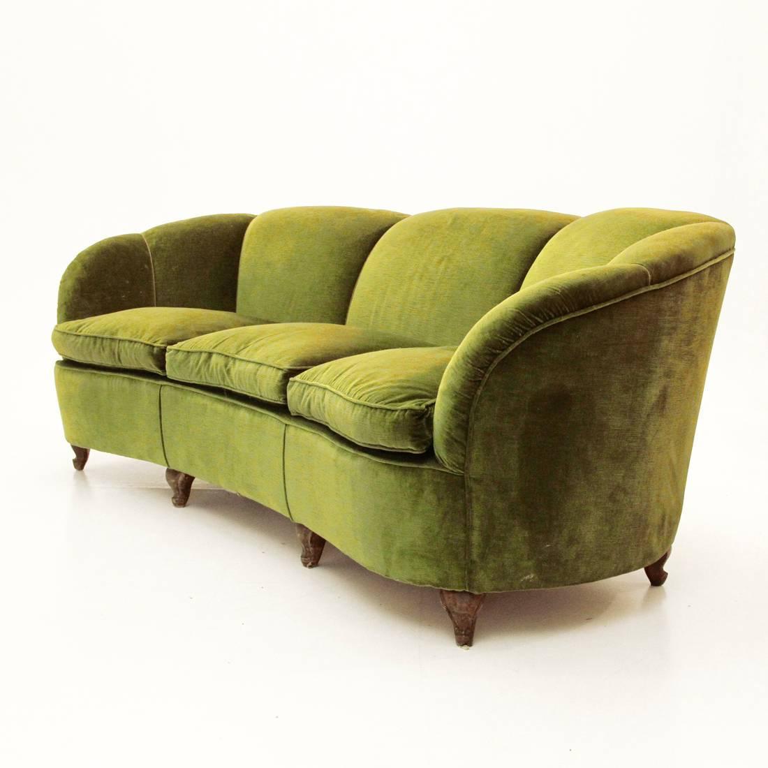 Italian Mid-Century Green Curved Sofa at 1stdibs