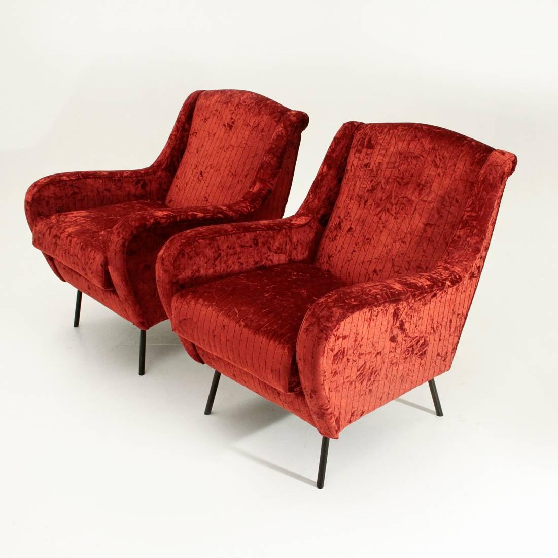 Mid-20th Century Italian Red Velvet Armchairs