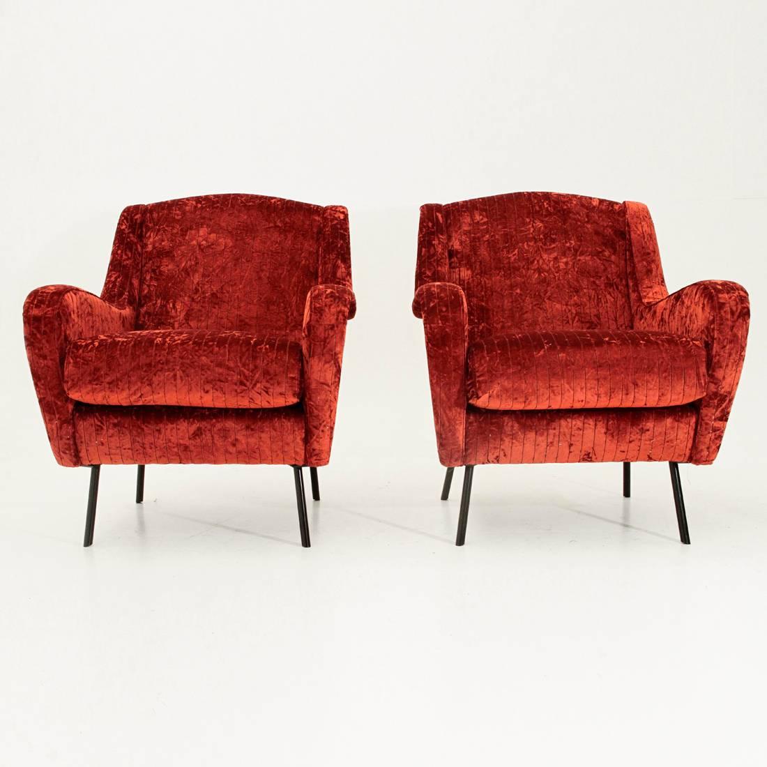 Metal Italian Red Velvet Armchairs