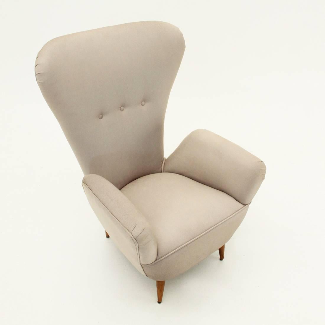 Mid-Century Modern Italian High Back Armchair with Conical Shape Legs