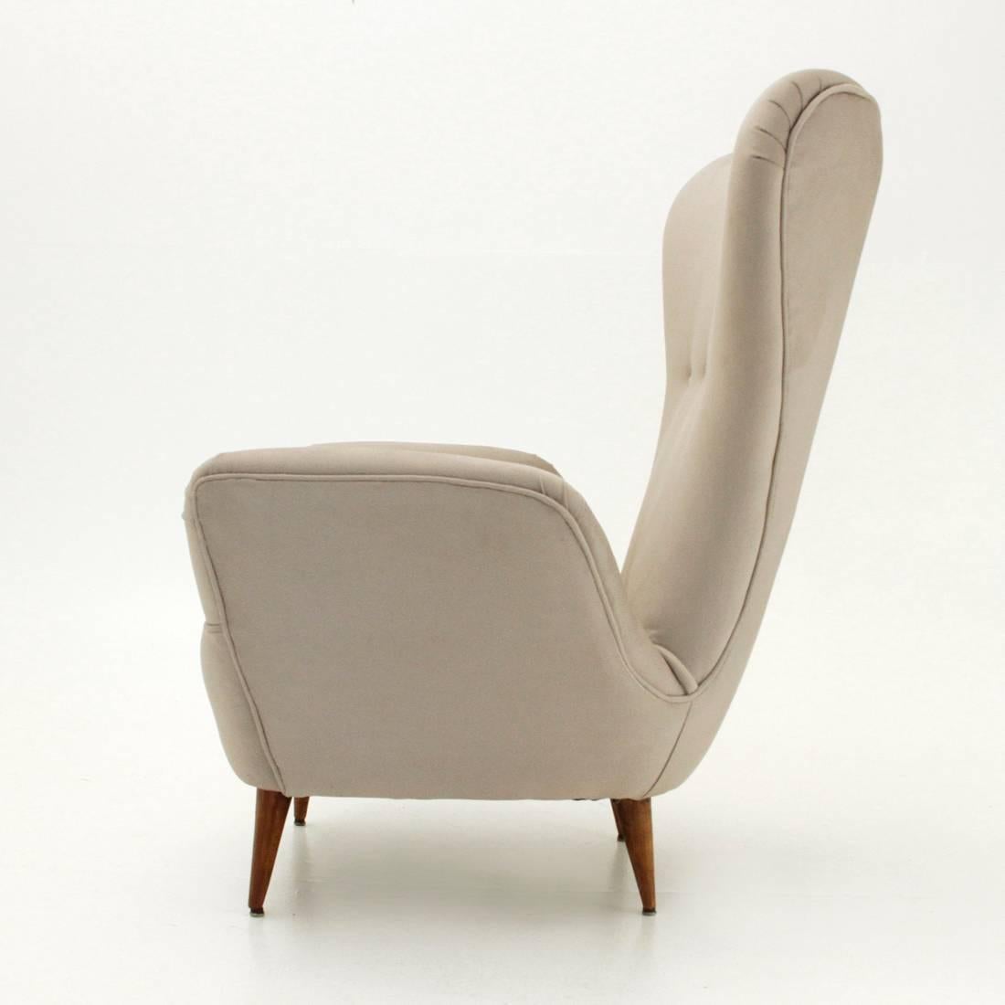 Fabric Italian High Back Armchair with Conical Shape Legs