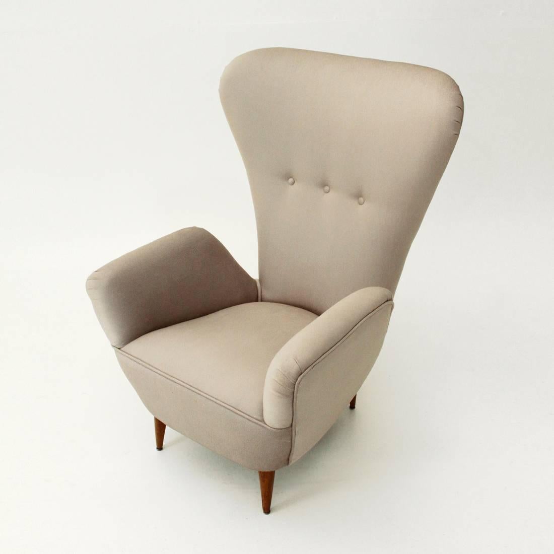 Mid-20th Century Italian High Back Armchair with Conical Shape Legs