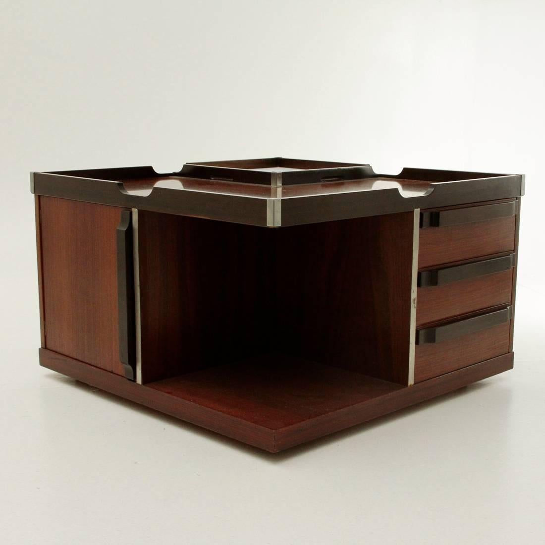 Mid-Century Modern Square Coffee Table with Bar by Fiarm