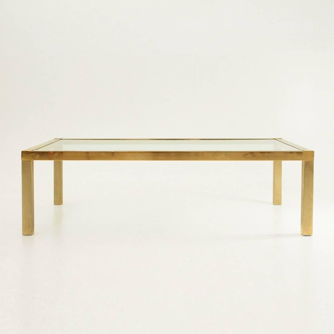 Mid-Century Modern Italian Brassed Coffee Table with Glass Top