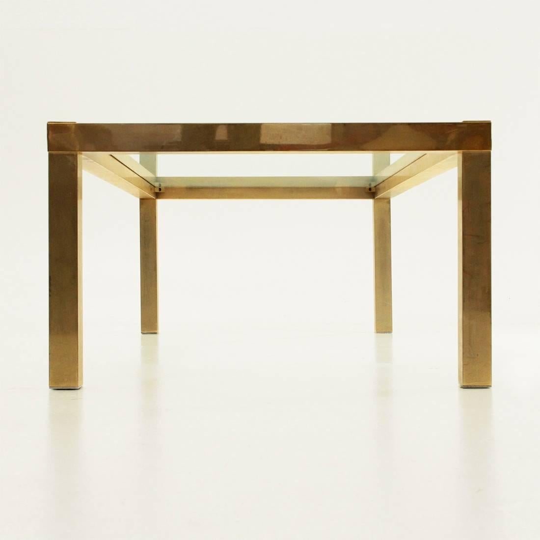 Late 20th Century Italian Brassed Coffee Table with Glass Top