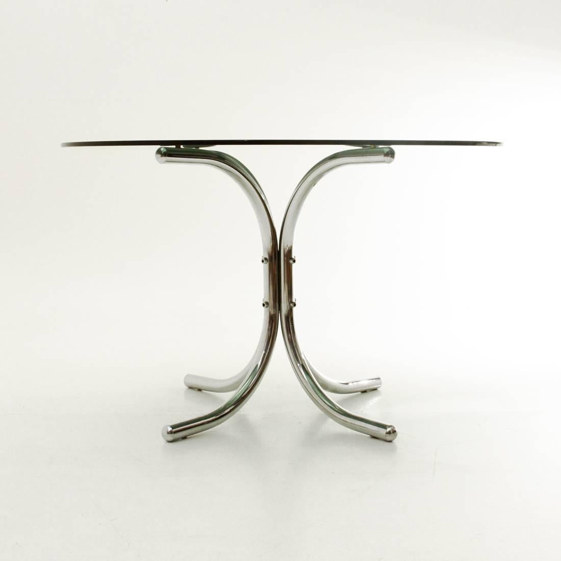 Mid-Century Modern Italian Chromed Dining Table with Round Glass Top, 1970s