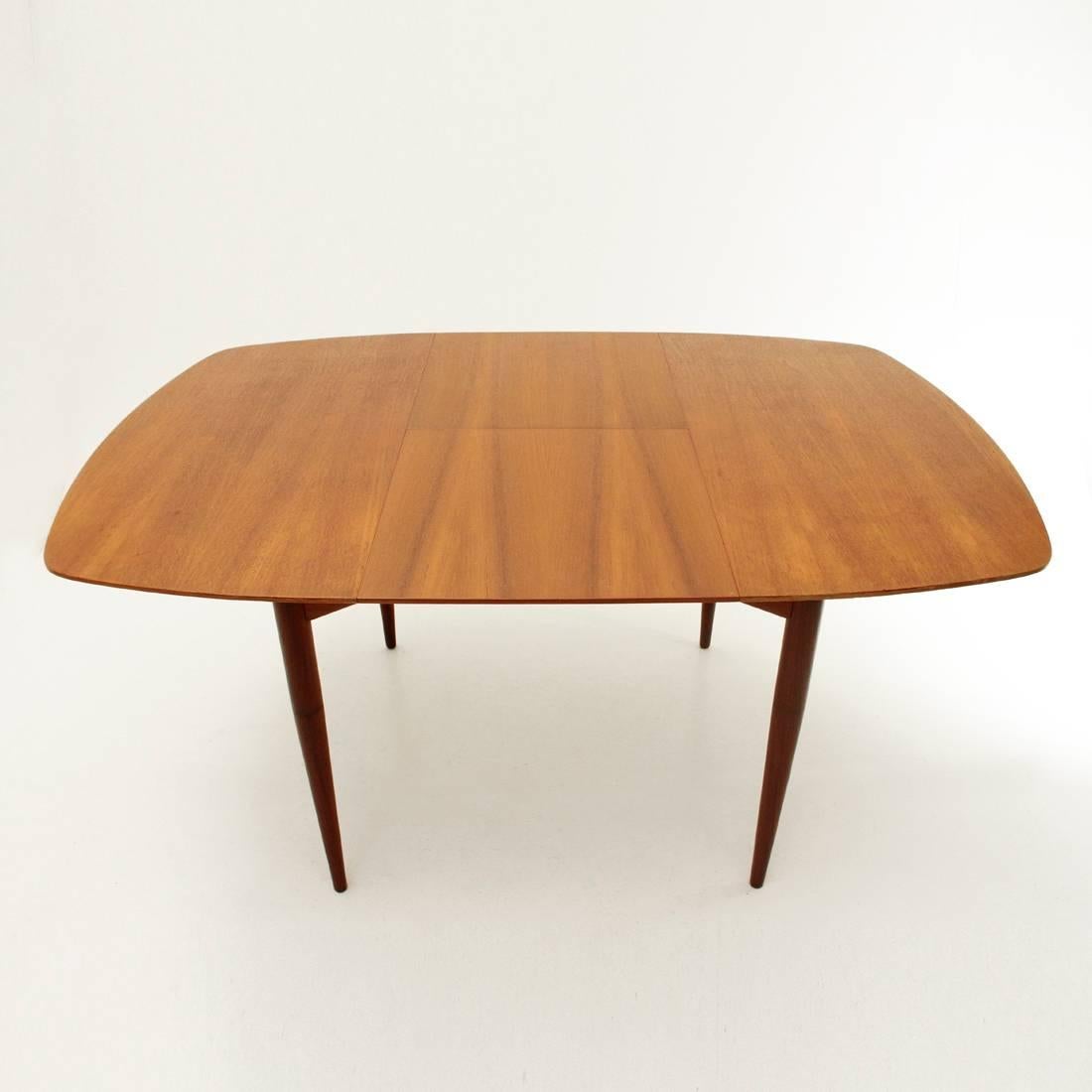 Mid-20th Century Italian Teak Extendable Dining Table with Brass Handle, 1950s