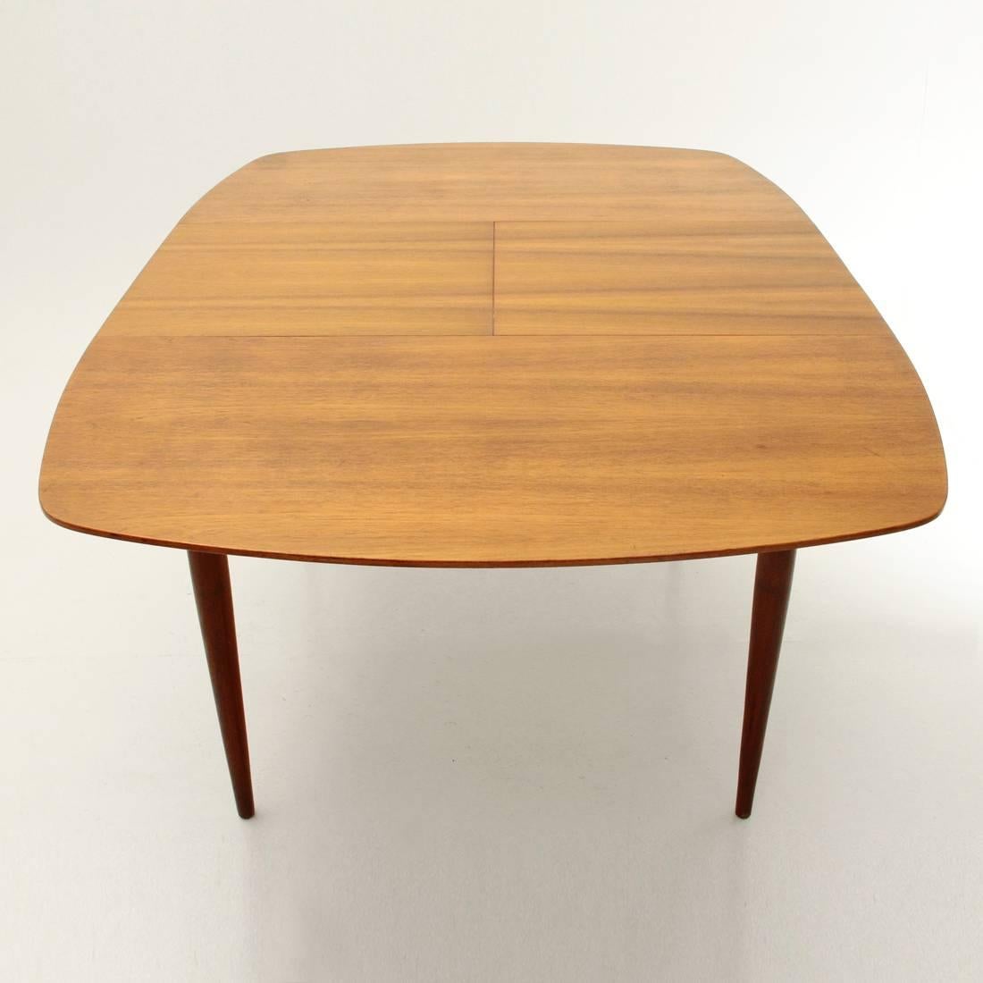 Italian Teak Extendable Dining Table with Brass Handle, 1950s In Good Condition In Savona, IT