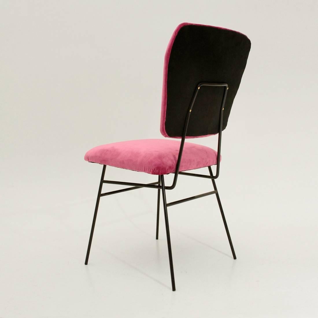 Metal Italian Pink Velvet Chair, 1950s