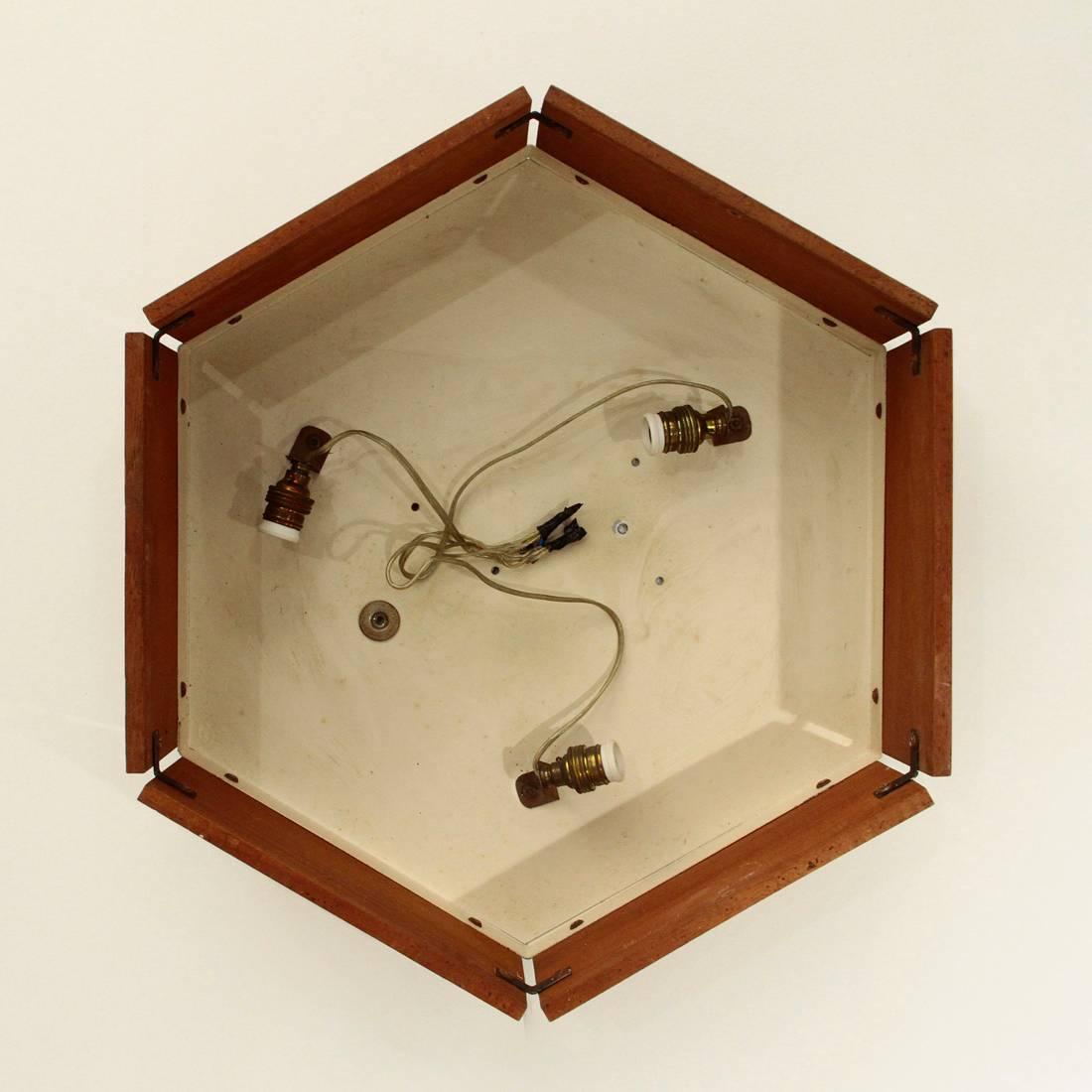 Hexagonal Teak and Perspex Ceiling Lamp, Applique, 1950s 1