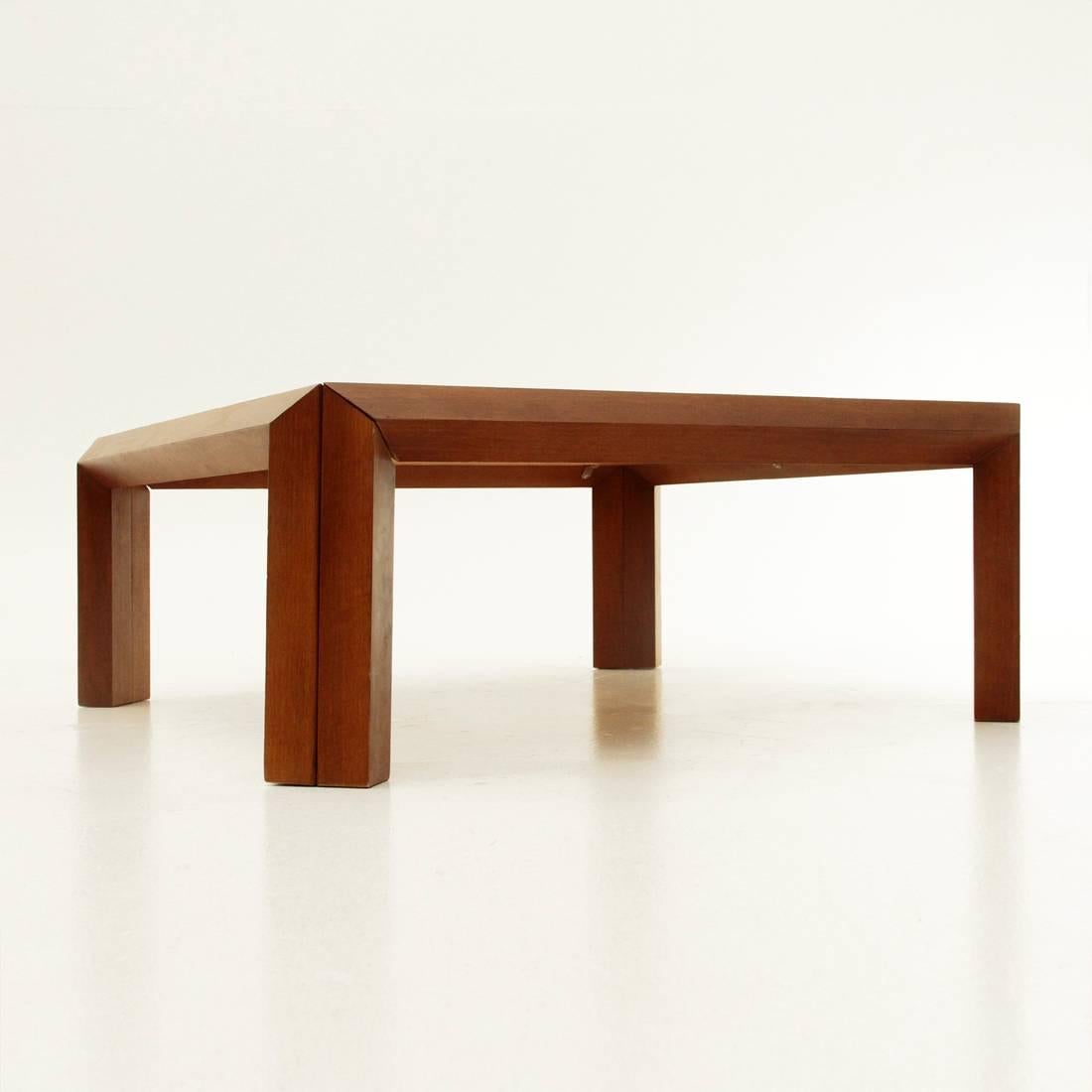 Mid-Century Modern Italian Square Wood Coffee Table, 1980s