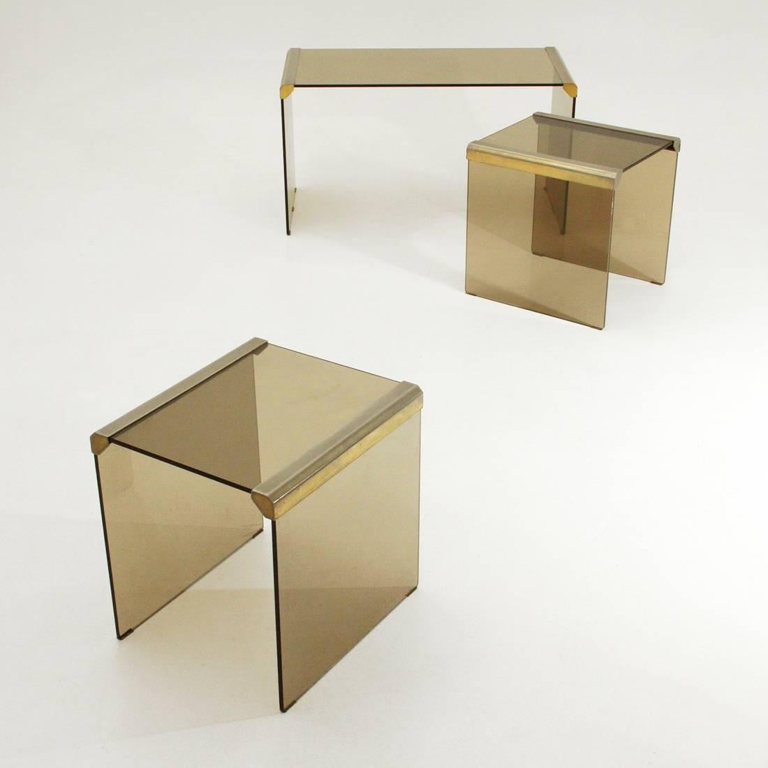 Italian T35R  Brass and Glass Nesting Table by Pierangelo Gallotti for Gallotti e Radice