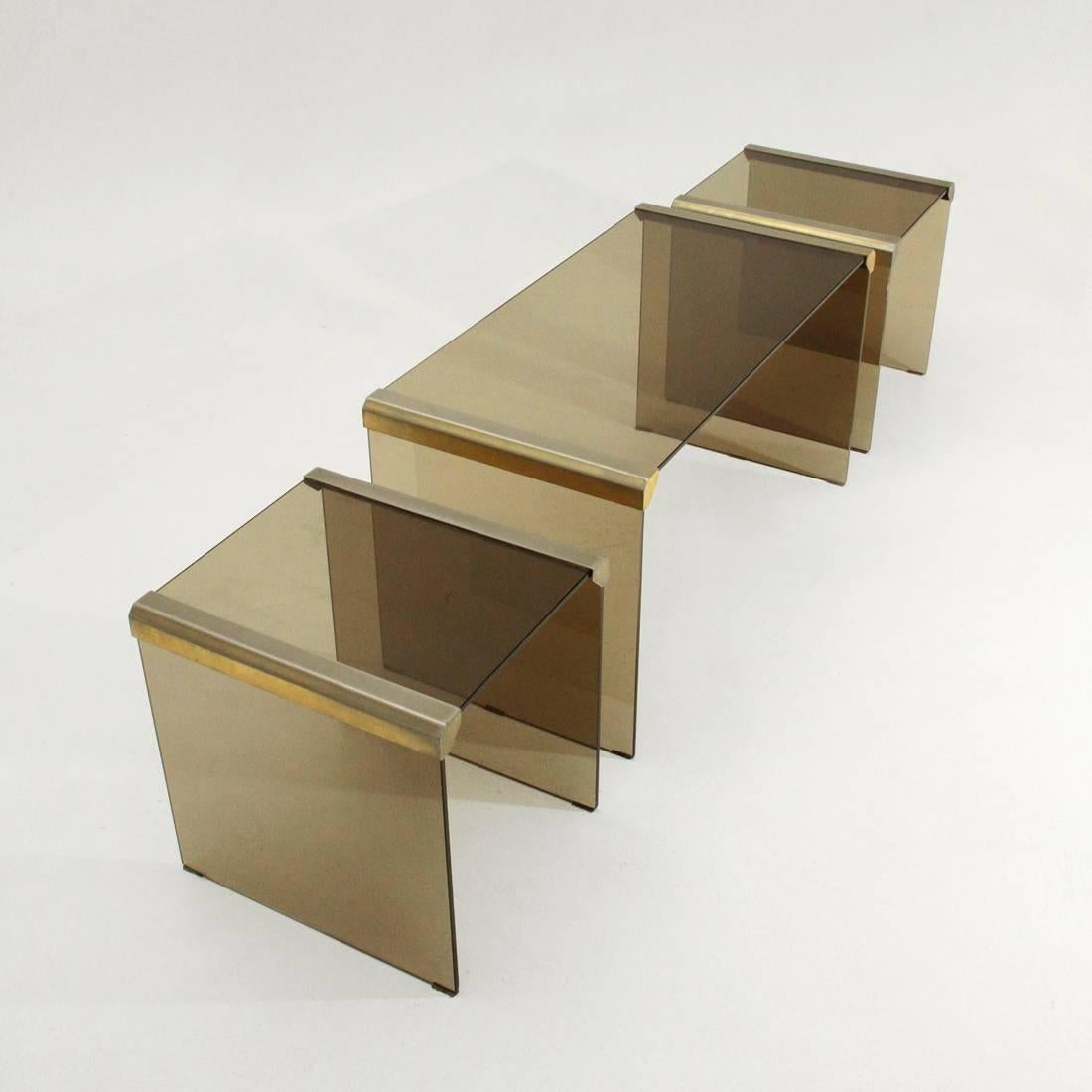 Late 20th Century T35R  Brass and Glass Nesting Table by Pierangelo Gallotti for Gallotti e Radice