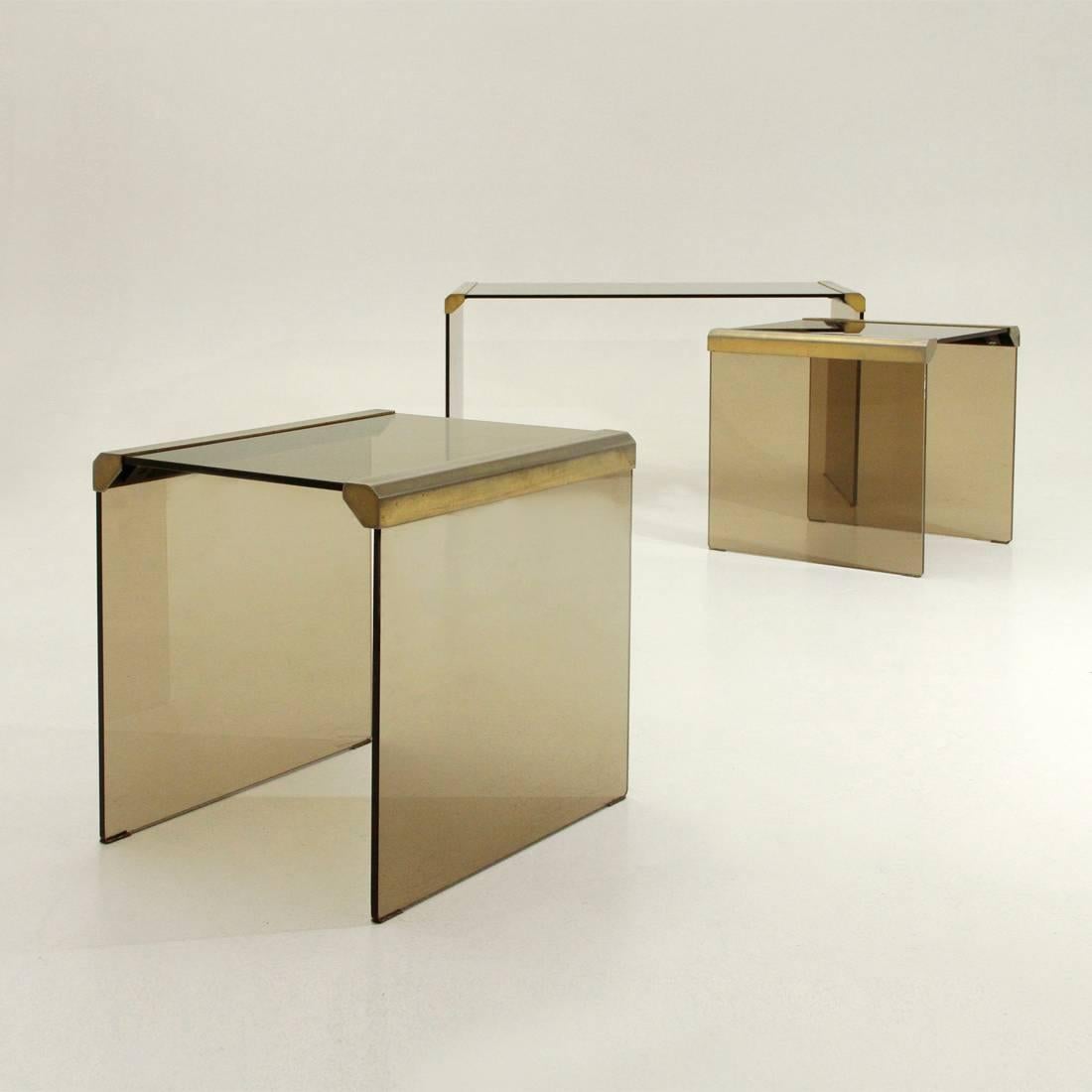 T35R  Brass and Glass Nesting Table by Pierangelo Gallotti for Gallotti e Radice In Good Condition In Savona, IT