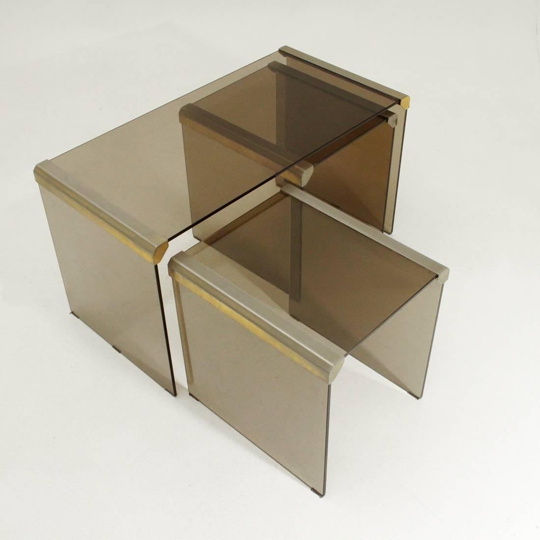 Mid-Century Modern T35R  Brass and Glass Nesting Table by Pierangelo Gallotti for Gallotti e Radice