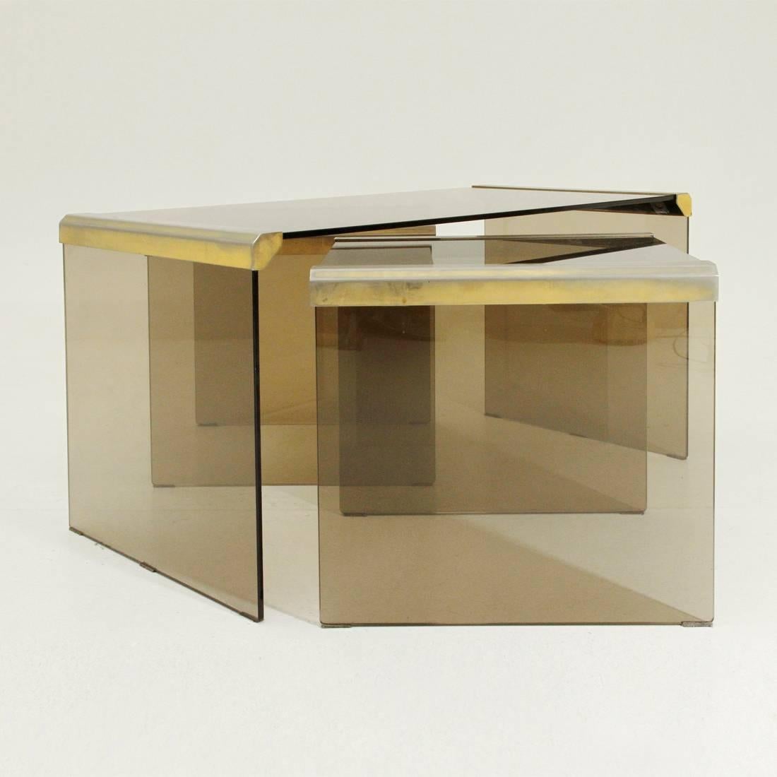 T35R  Brass and Glass Nesting Table by Pierangelo Gallotti for Gallotti e Radice 1