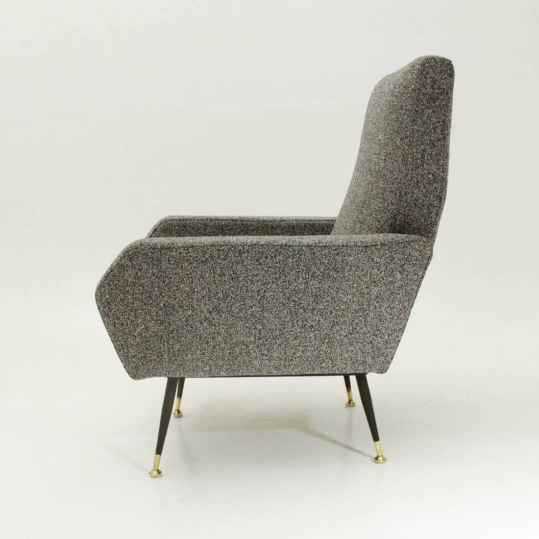Italian Gray Armchair with Brass Foots, 1950s In Excellent Condition In Savona, IT