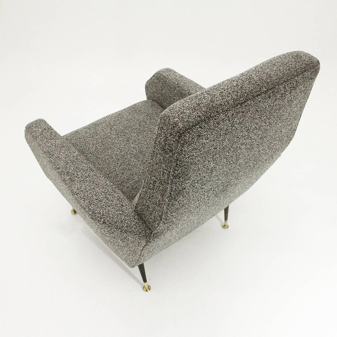 Fabric Italian Gray Armchair with Brass Foots, 1950s