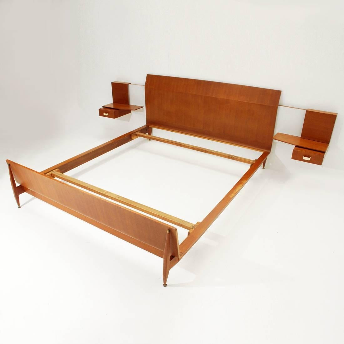 Mid-Century Modern Modernist Bed with Nightstand in Teak by Galleria Mobili d'Arte of Cantù, 1950s