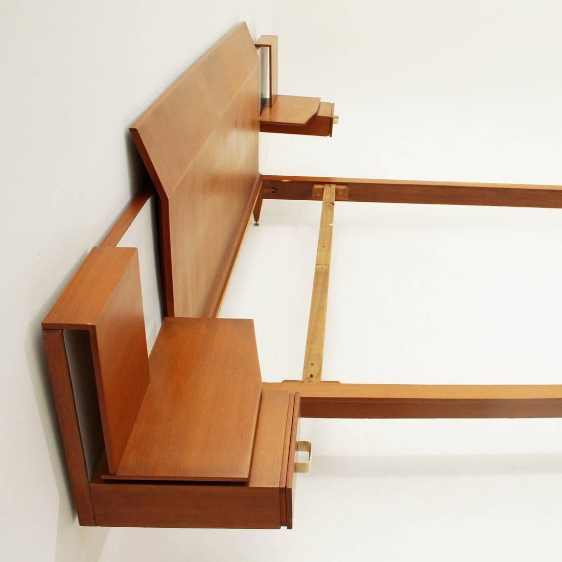 Italian Modernist Bed with Nightstand in Teak by Galleria Mobili d'Arte of Cantù, 1950s